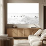 33449548-MGV-CV-36X24-Group Surfers Wall Art Canvas Print, Framed Ocean Wave Art Picture Print, Surf Crowd Perfect Monochrome Surf Decor Artwork