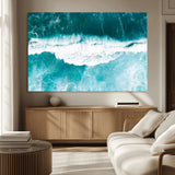23828594-MGV-CV-36X24-Aerial Waves Wall Art Canvas Print, Framed Ocean Break Art Picture Print, Sea Foam Perfect Tropical Coastal Decor Artwork