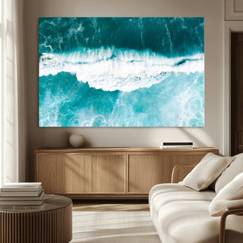 23828594-MGV-CV-36X24-Aerial Waves Wall Art Canvas Print, Framed Ocean Break Art Picture Print, Sea Foam Perfect Tropical Coastal Decor Artwork