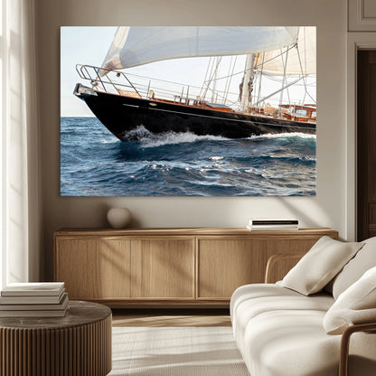 97168626-MGV-CV-36X24-Sailing Yacht Wall Art Canvas Print, Framed Wooden Yacht Art Picture Print, Ocean Waves Perfect Nautical Coastal Decor Artwork