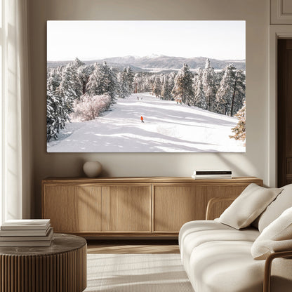 62119206-MGV-CV-36X24-Snowy Trail Wall Art Canvas Print, Framed Ski Slope Art Picture Print, Winter Pines Perfect Alpine Adventure Decor Artwork