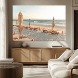 58507949-MGV-CV-36X24-Beach Umbrellas Wall Art Canvas Print, Framed Empty Loungers Art Picture Print, Soft Sand Perfect Minimalist Seaside Decor Artwork