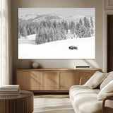 68081143-MGV-CV-36X24-Snowy Bison Wall Art Canvas Print, Framed Winter Forest Art Picture Print, Lone Bison Perfect Monochrome Winter Wild Decor Artwork