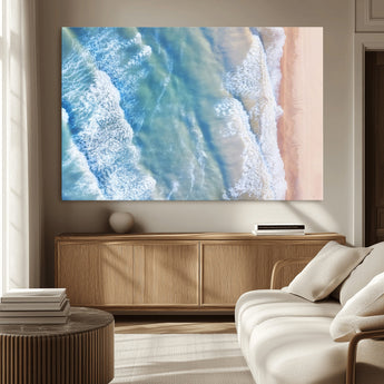17641845-MGV-CV-36X24-Aerial Ocean Wall Art Canvas Print, Framed Blue Waves Art Picture Print, Sandy Shoreline Perfect Modern Coastal Decor Artwork