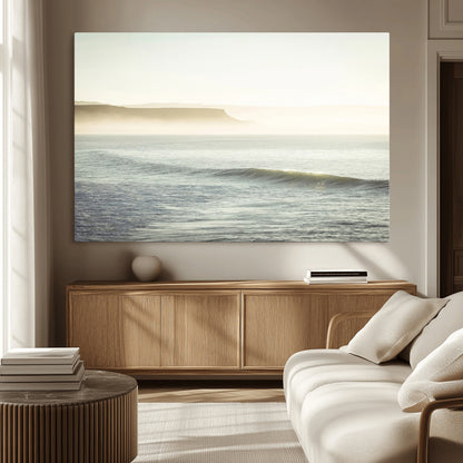 39310633-MGV-CV-36X24-Coastal Cliffs Wall Art Canvas Print, Framed Misty Ocean Art Picture Print, Morning Light Perfect Minimalistic Coastal Decor