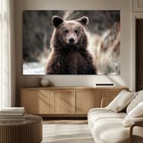 47112103-MGV-CV-36X24-Brown Bear Wall Art Canvas Print, Framed Forest Wildlife Art Picture Print, Woodland Bear Perfect Rustic Cabin Decor Artwork