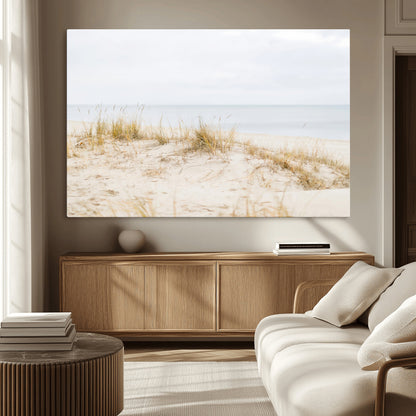 13146857-MGV-CV-36X24-Beach Dunes Wall Art Canvas Print, Framed Soft Horizon Art Picture Print, Coastal Grass Perfect Minimalist Coastal Decor Artwork
