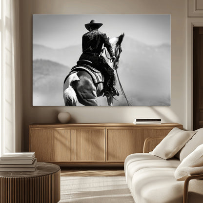 83102464-MGV-CV-36X24-Western Cowboy Wall Art Canvas Print, Framed Monochrome Horse Art Picture Print, Western Equestrian Perfect Rustic Western Decor
