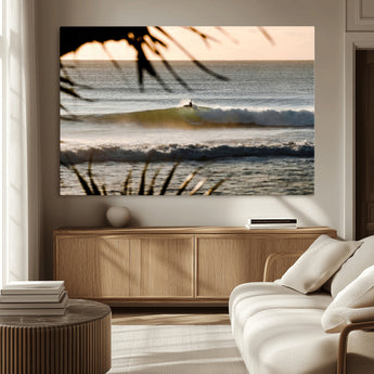 24896468-MGV-CV-36X24-Sunset Surf Wall Art Canvas Print, Framed Golden Waves Art Picture Print, Tropical Ocean Perfect Tropical Boho Decor Artwork