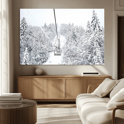 44705668-MGV-CV-36X24-Winter Forest Wall Art Canvas Print, Framed Snowy Forest Art Picture Print, Ski Lift Perfect Scandinavian Decor Artwork