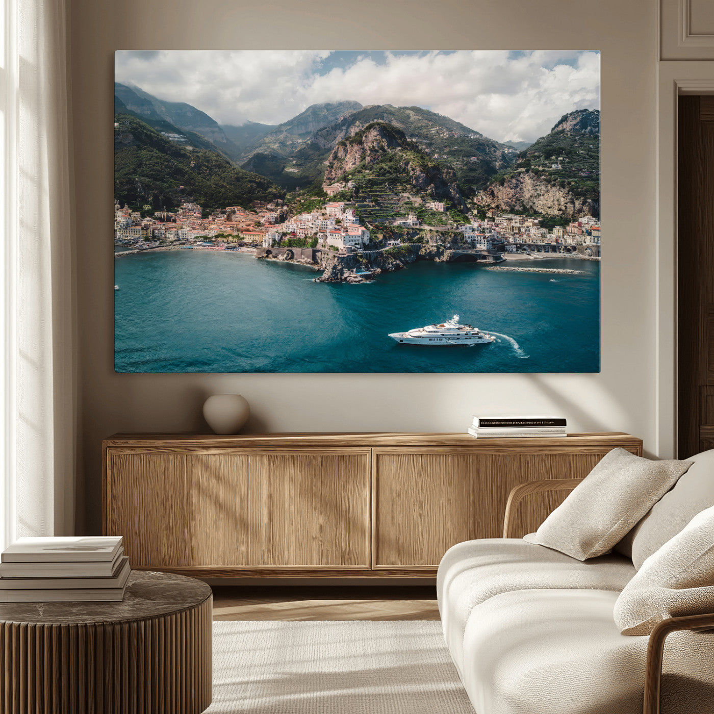 20321590-MGV-CV-36X24-Amalfi Coast Wall Art Canvas Print, Framed Italy Travel Art Picture Print, Mediterranean Landscape Perfect Mediterranean Coastal