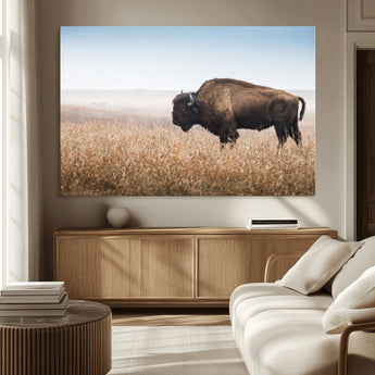 99620201-MGV-CV-36X24-Wild Bison Wall Art Canvas Print, Framed Bison in Prairie Art Picture Print, Rustic Western Perfect Rustic Western Decor Artwork