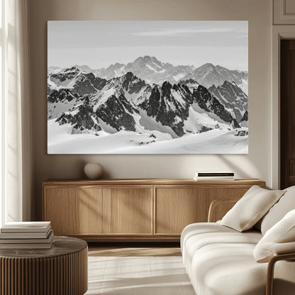 32399691-MGV-CV-36X24-Snowy Mountain Wall Art Canvas Print, Framed Mountain Peaks Art Picture Print, Alpine Mountains Perfect Minimalist Alpine Decor