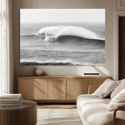 42544082-MGV-CV-36X24-Monochrome Seascape Wall Art Canvas Print, Framed Surf Wave Art Picture Print, Minimalist Ocean Perfect Moody Coastal Decor