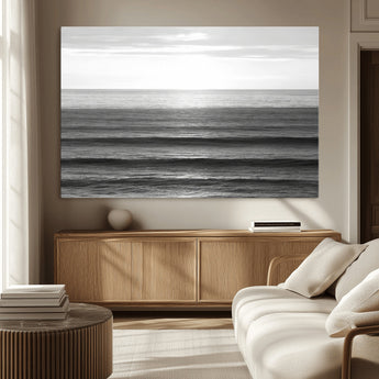 47305203-MGV-CV-36X24-Monochrome Ocean Wall Art Canvas Print, Framed Moody Ocean Art Picture Print, Calm Ocean Perfect Minimalist Coastal Decor Artwork