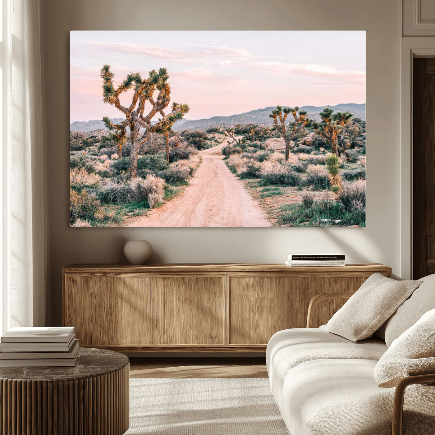 12540952-MGV-CV-36X24-Joshua Tree Park Wall Art Canvas Print, Framed Desert Road Art Picture Print, Sunset Drive Perfect Southwestern Boho Decor Artwork