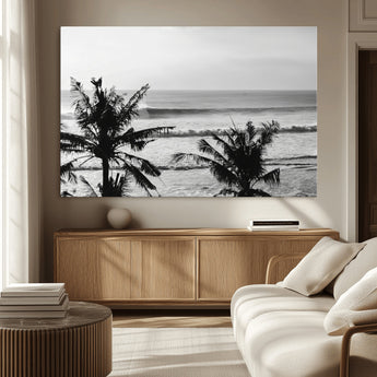 17508038-MGV-CV-36X24-Tropical Coastline Wall Art Canvas Print, Framed Palm Trees Art Picture Print, Ocean Waves Perfect Minimalist Coastal Decor