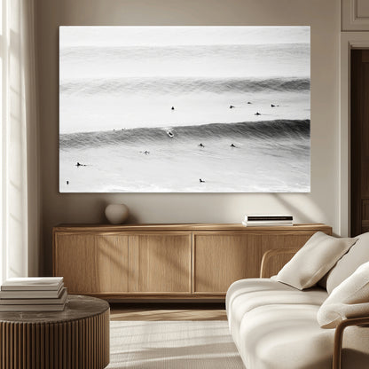 54291445-MGV-CV-36X24-Black White Ocean Wall Art Canvas Print, Framed Coastal Sport Art Picture Print, Ocean Culture Perfect Minimalist Coastal Decor