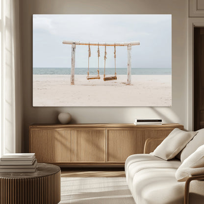 68327283-MGV-CV-36X24-Beach Swing Wall Art Canvas Print, Framed Quiet Beach Art Picture Print, Calm Shoreline Perfect Bohemian Coastal Decor Artwork