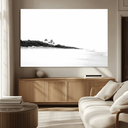 29611516-MGV-CV-36X24-Black White Beach Wall Art Canvas Print, Framed Palm Trees Art Picture Print, Monochrome Tropical Perfect Minimalist Coastal Decor
