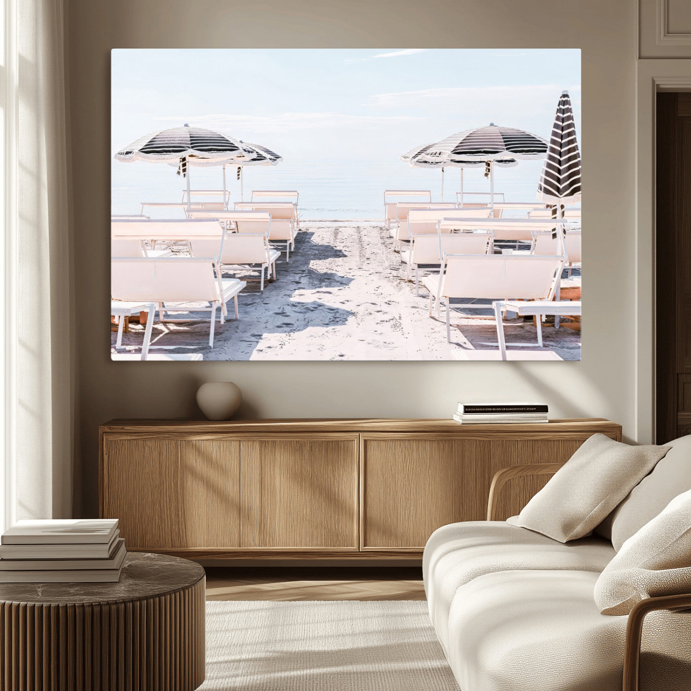 67623952-MGV-CV-36X24-Minimalist Beach Wall Art Canvas Print, Framed Pastel Sand Art Picture Print, Beach Aesthetic Perfect Coastal Minimalist Decor