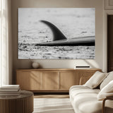 62314230-MGV-CV-36X24-Black White Surfboard Wall Art Canvas Print, Framed Minimalist Beach Art Picture Print, Surf Fin Perfect Minimalist Coastal Decor