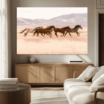 83644685-MGV-CV-36X24-Wild Horse Art Wall Art Canvas Print, Framed Rustic Western Art Picture Print, Desert Horse Scene Perfect Rustic Western Decor