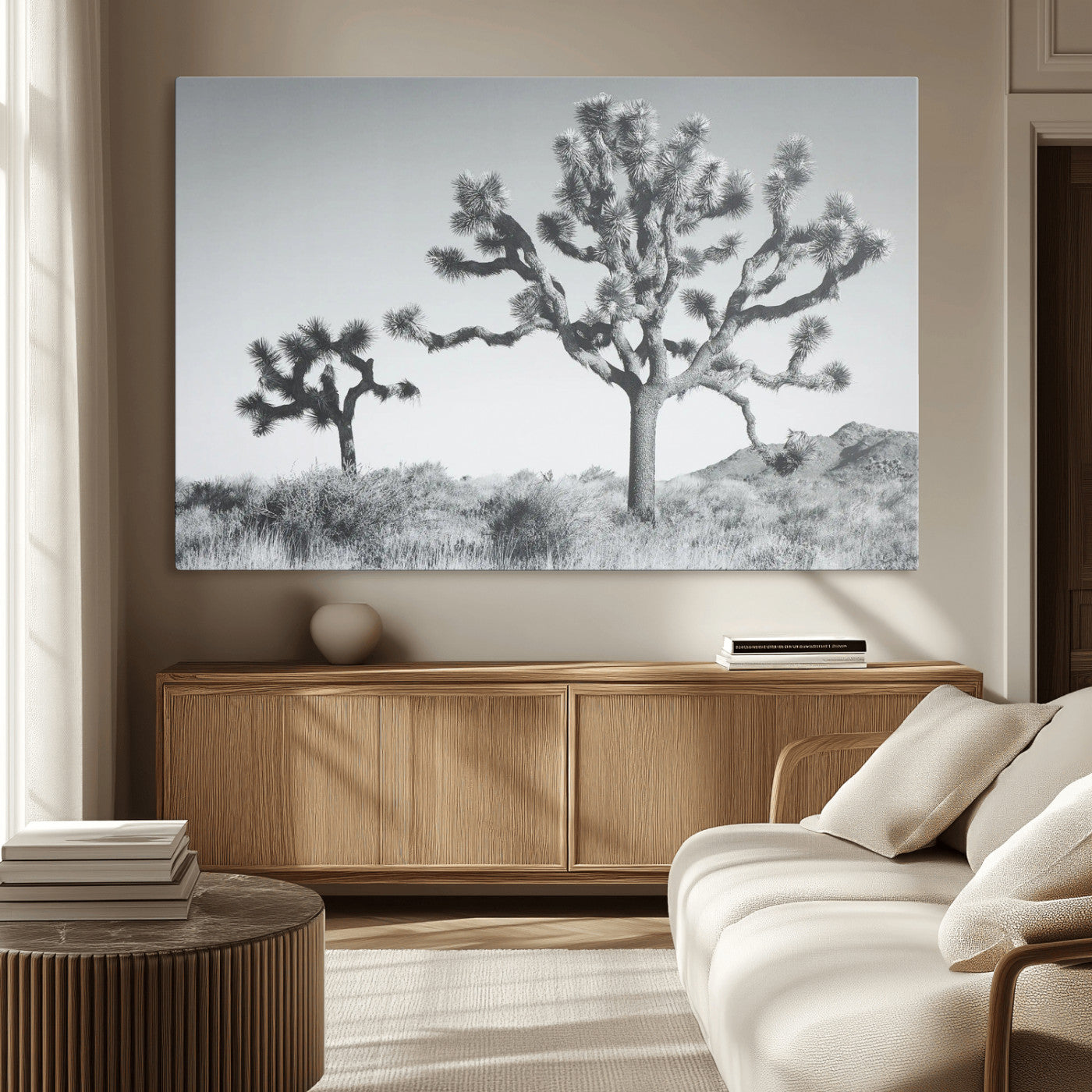 29996209-MGV-CV-36X24-Joshua Tree Art Wall Art Canvas Print, Framed Black White Landscape Art Picture Print, Desert Tree Decor Perfect Southwestern Boho