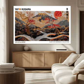 85375874-MGV-CV-36X24-Mount Fuji Abstract Wall Art – Japanese Landscape Canvas Print, Cherry Blossom & Red Sun Painting, Elegant Modern Zen Asian Home
