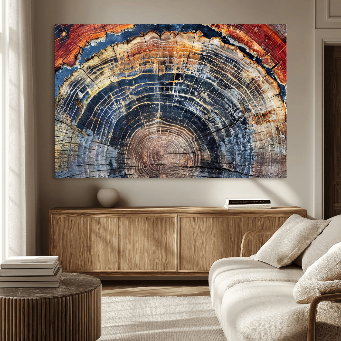 38987581-MGV-CV-36X24-Tree Ring Art Wall Art Canvas Print, Framed Rustic Wall Decor Art Picture Print, Nature Grain Print Perfect Modern Rustic Decor