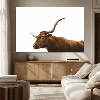 62566114-MGV-CV-36X24-Longhorn Cow Art Wall Art Canvas Print, Framed Rustic Animal Decor Art Picture Print, Texas Bull Photo Perfect Rustic Farmhouse