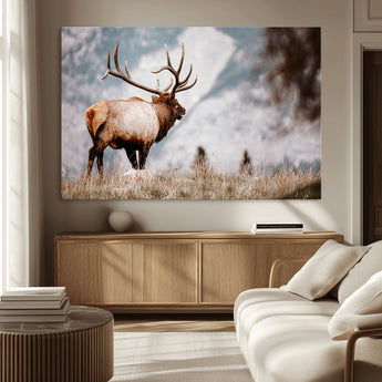 70489411-MGV-CV-36X24-Elk Photography Wall Art Canvas Print, Framed Mountain Wildlife Art Picture Print, Rustic Nature Decor Perfect Rustic Lodge Decor