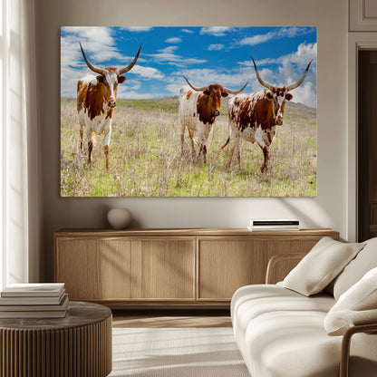 58099948-MGV-CV-36X24-Texas Longhorn Wall Art Canvas Print, Framed Western Decor Art Picture Print, Rustic Farmhouse Perfect Western Farmhouse Decor