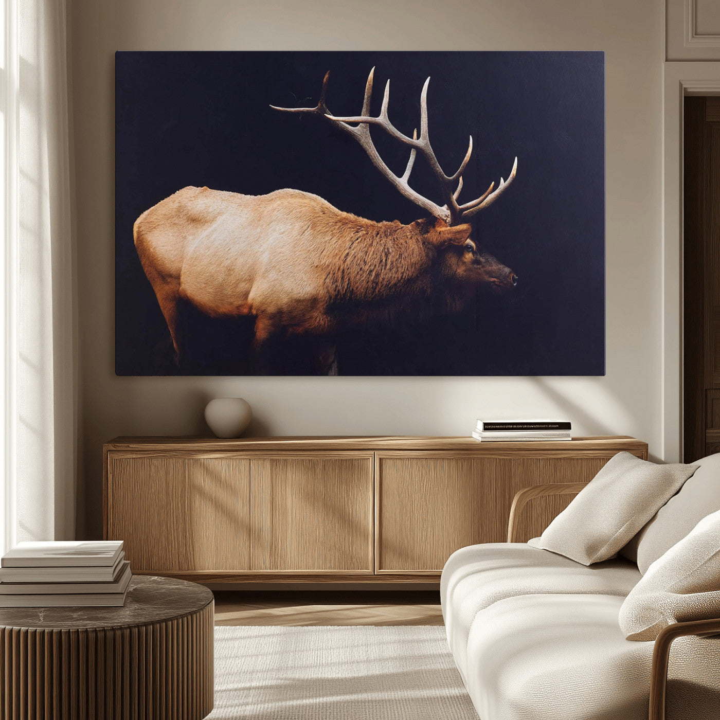 89239257-MGV-CV-36X24-Bull Elk Decor Wall Art Canvas Print, Framed Elk Photography Art Picture Print, Rustic Wildlife Perfect Rustic Lodge Decor Artwork