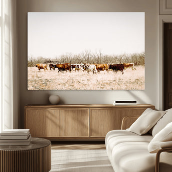 12454132-MGV-CV-36X24-Cow Herd Photography Wall Art Canvas Print, Framed Rustic Farmhouse Decor Art Picture Print, Western Ranch Style Perfect Rustic