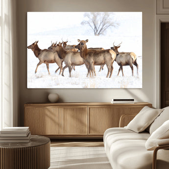 68738684-MGV-CV-36X24-Winter Elk Scene Wall Art Canvas Print, Framed Wildlife Photography Art Picture Print, Snowy Deer Decor Perfect Rustic Lodge Decor