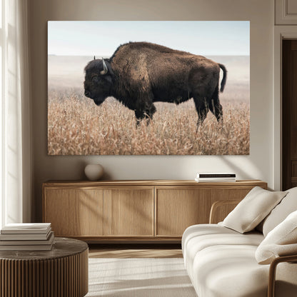 34451925-MGV-CV-36X24-Rustic Bison Decor Wall Art Canvas Print, Framed Buffalo Home Accent Art Picture Print, Prairie Wildlife Scene Perfect Western