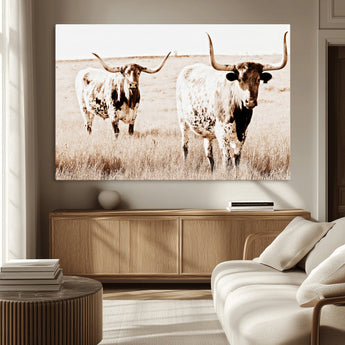 39672786-MGV-CV-36X24-Rustic Cow Scene Wall Art Canvas Print, Framed Farmhouse Style Cattle Art Picture Print, Prairie Animal Duo Perfect Rustic Western