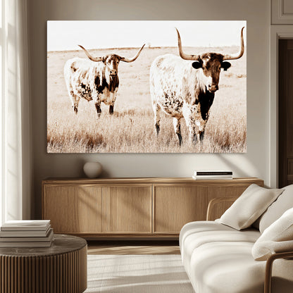 39672786-MGV-CV-36X24-Rustic Cow Scene Wall Art Canvas Print, Framed Farmhouse Style Cattle Art Picture Print, Prairie Animal Duo Perfect Rustic Western