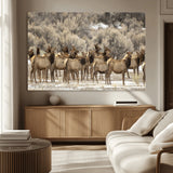 90269422-MGV-CV-36X24-Elk Herd Scene Wall Art Canvas Print, Framed Rustic Wildlife Decor Art Picture Print, Western Cabin Style Perfect Rustic Lodge
