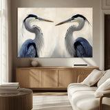 18230556-MGV-CV-36X24-Blue Heron Pair Wall Art Canvas Print, Framed Coastal Bird Theme Art Picture Print, Tranquil Wildlife Scene Perfect Coastal