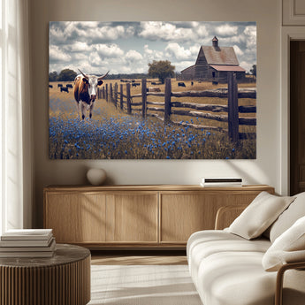 22296025-MGV-CV-36X24-Texas Longhorn Canvas Wall Art Canvas Print, Framed Rustic Barn Wall Art Art Picture Print, Farmhouse Cow Decor Perfect Rustic