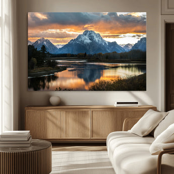 14130176-MGV-CV-36X24-Mountain Sunset Wall Art Canvas Print, Framed Alpine Wilderness Art Picture Print, Golden Hour Perfect Rustic Wilderness Decor
