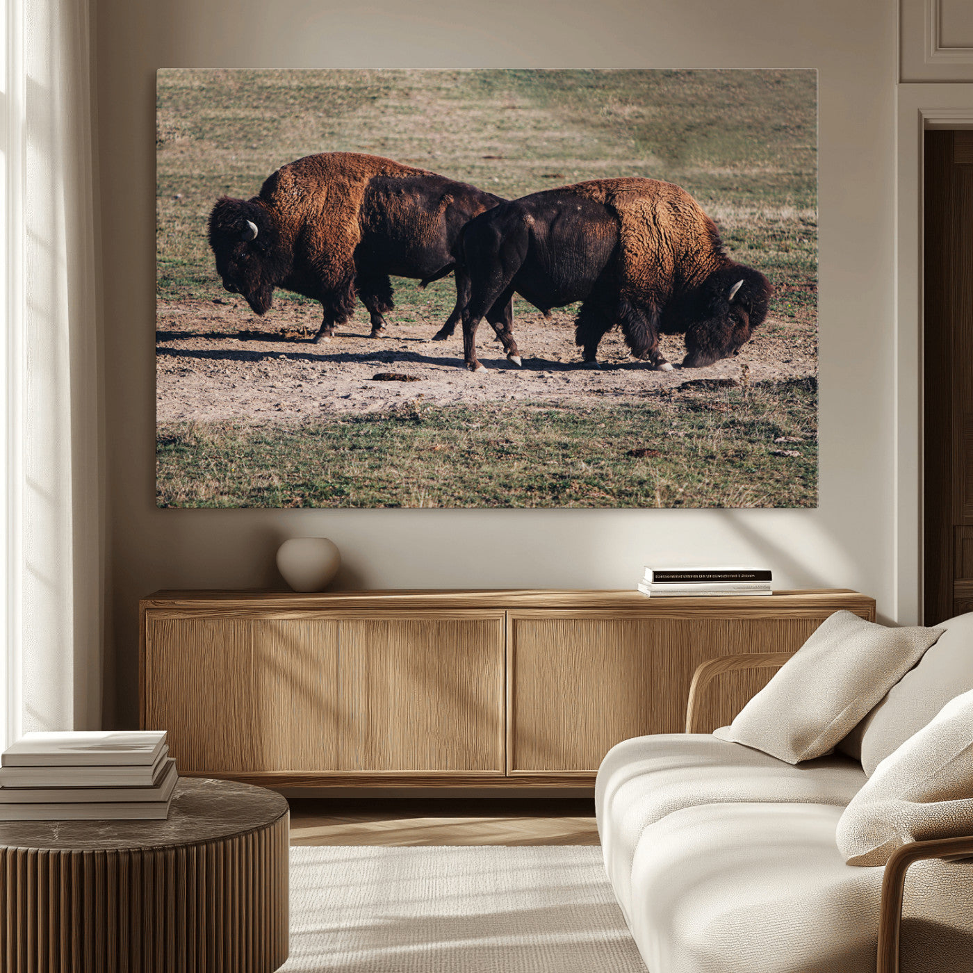 58141885-MGV-CV-36X24-Bison Photography Wall Art Canvas Print, Framed Western Wildlife Art Picture Print, Modern Ranch Perfect Western Rustic Decor