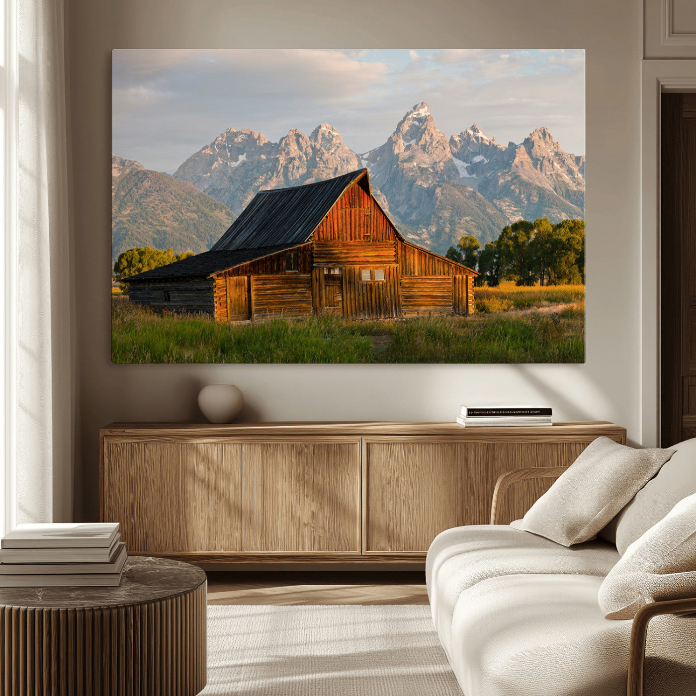 31771014-MGV-CV-36X24-Rustic Barn Wall Art Canvas Print, Framed Western Landscape Art Picture Print, Farmhouse Style Perfect Rustic Farmhouse Decor