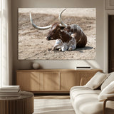 76549210-MGV-CV-36X24-Texas Longhorn Wall Art Canvas Print, Framed Country Living Art Picture Print, Farmhouse Aesthetic Perfect Western Rustic Decor