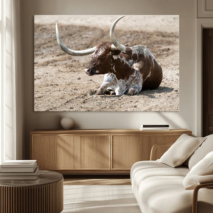 76549210-MGV-CV-36X24-Texas Longhorn Wall Art Canvas Print, Framed Country Living Art Picture Print, Farmhouse Aesthetic Perfect Western Rustic Decor