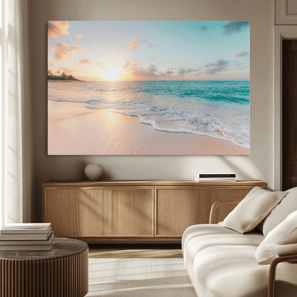 94538225-MGV-CV-36X24-Beach Sunset Wall Art Canvas Print, Framed Ocean Waves Art Picture Print, Summer Escape Perfect Coastal Serenity Decor Artwork