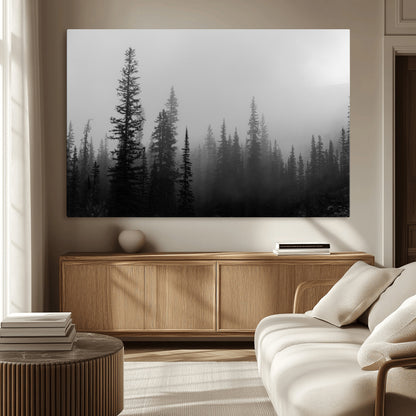73138900-MGV-CV-36X24-Misty Pines Wall Art Canvas Print, Framed Woodland Photography Art Picture Print, Minimalist Decor Perfect Modern Rustic Decor