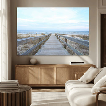 31602988-MGV-CV-36X24-Beach Boardwalk Wall Art Canvas Print, Framed Coastal Serenity Art Picture Print, Ocean View Perfect Coastal Minimalist Decor